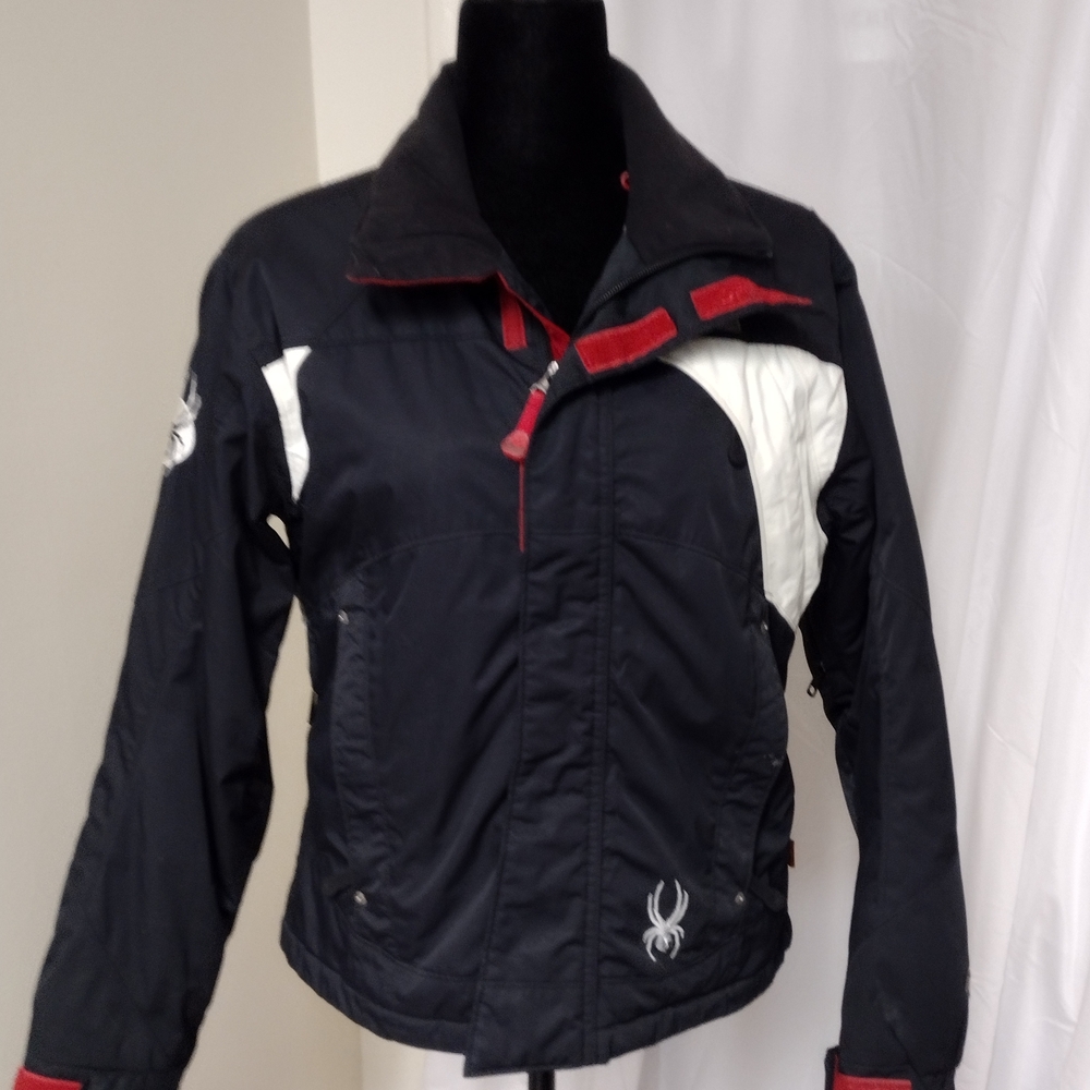 Spyder Women's Black Ski Jacket with White Panels and Red Accents